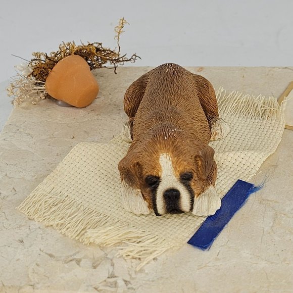 Vintage Sandicast Lil Snoozer Boxer Puppy On Tile - Picture 9 of 9